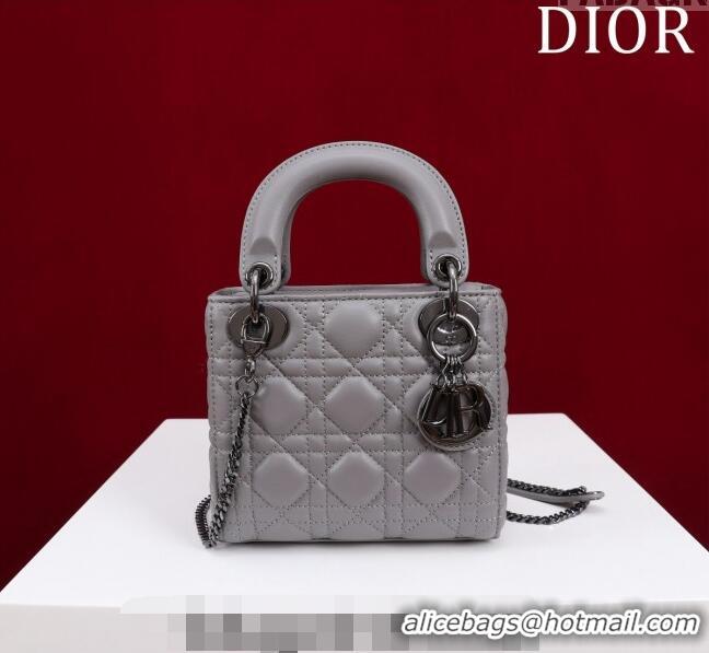 Famous Brand Dior Mini Lady Dior Bag in Cannage Lambskin M0505 Grey/Gunmetal 2024