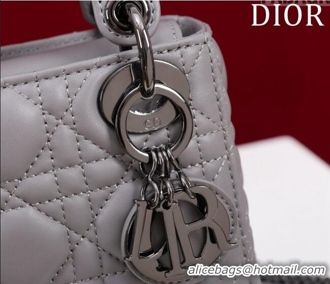 Famous Brand Dior Mini Lady Dior Bag in Cannage Lambskin M0505 Grey/Gunmetal 2024