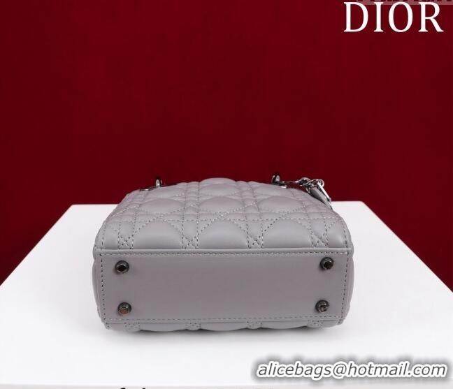 Famous Brand Dior Mini Lady Dior Bag in Cannage Lambskin M0505 Grey/Gunmetal 2024