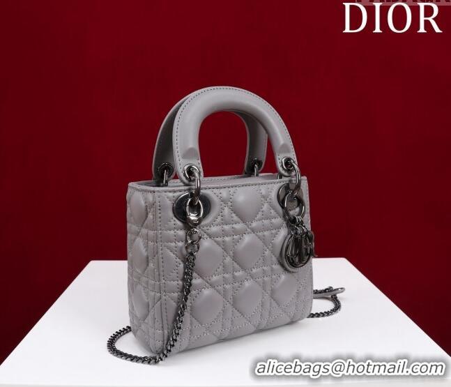 Famous Brand Dior Mini Lady Dior Bag in Cannage Lambskin M0505 Grey/Gunmetal 2024