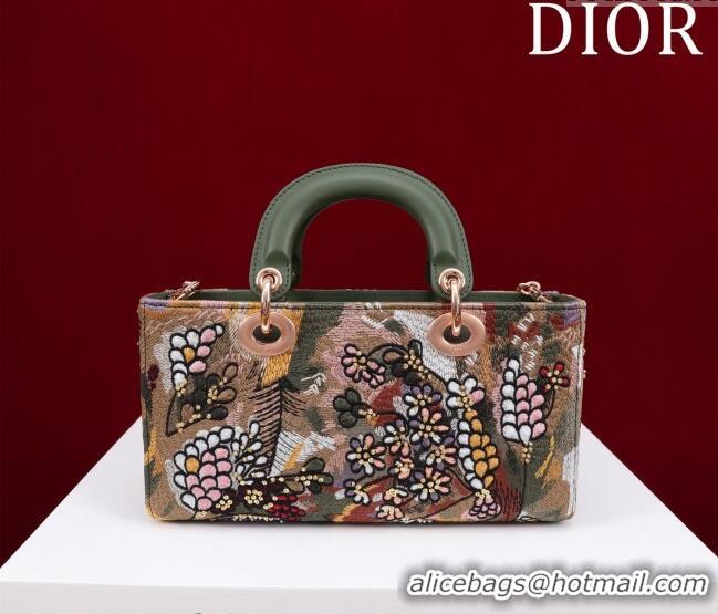 Promotional Dior Small Lady D-Joy Bag in D-Lace Macramé-Effect Motif Embroidery CD9077 Green 2024