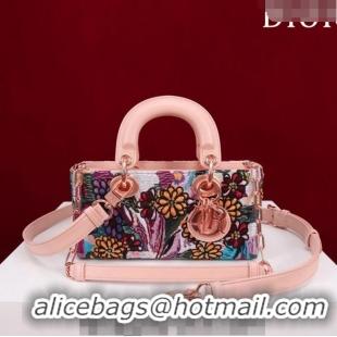 Best Price Dior Small Lady D-Joy Bag in D-Lace Macramé-Effect Motif Embroidery CD9077 Light Pink 2024