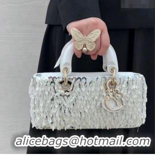 Top Quality Dior Small Lady D-Joy Bag with Beads and Crystals CD9079 White 2024