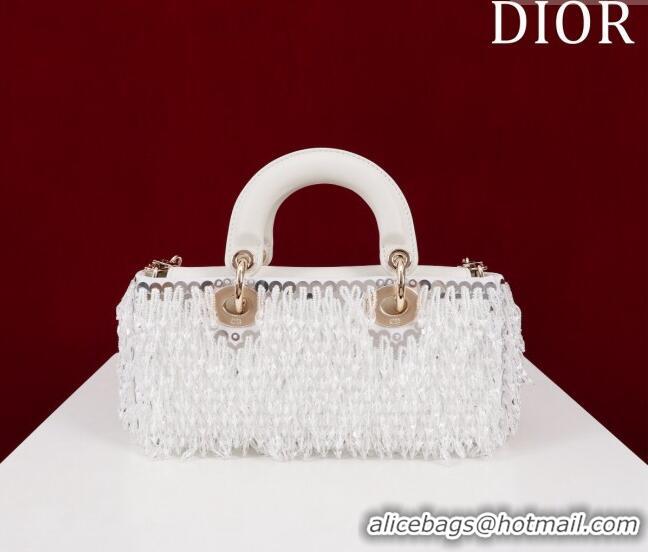 Top Quality Dior Small Lady D-Joy Bag with Beads and Crystals CD9079 White 2024