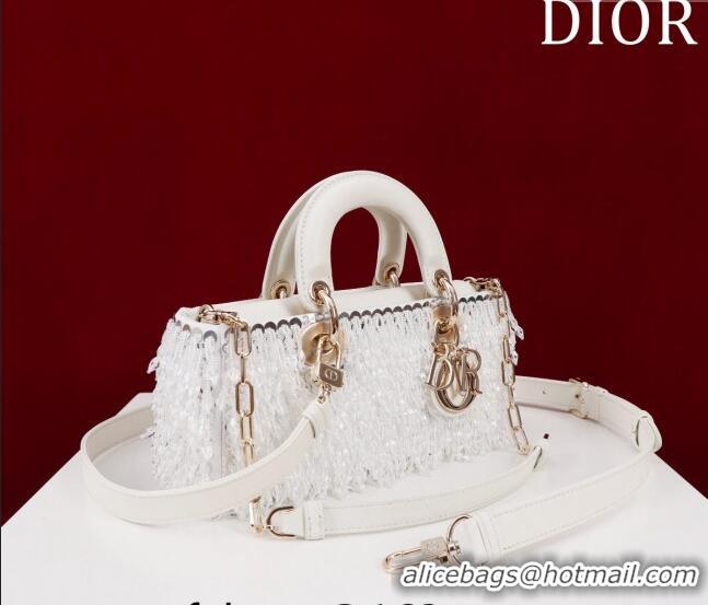 Top Quality Dior Small Lady D-Joy Bag with Beads and Crystals CD9079 White 2024