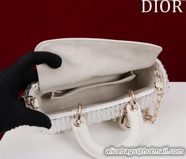 Top Quality Dior Small Lady D-Joy Bag with Beads and Crystals CD9079 White 2024