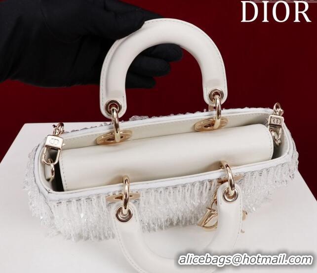 Top Quality Dior Small Lady D-Joy Bag with Beads and Crystals CD9079 White 2024