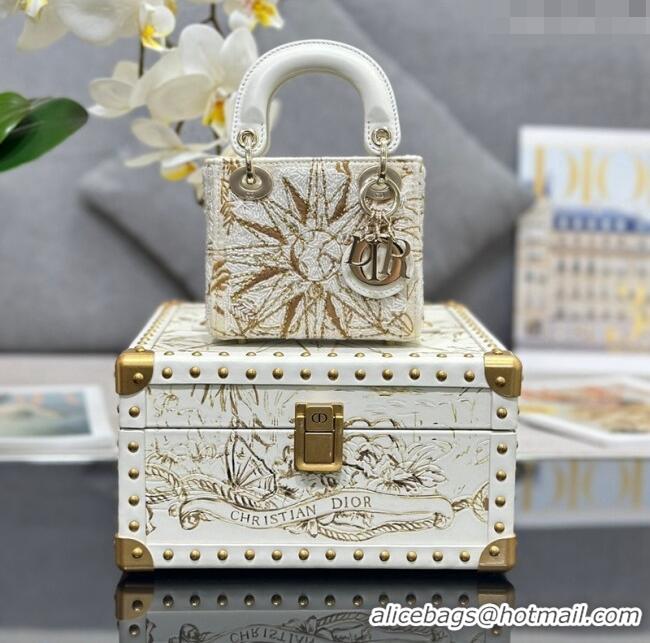 Best Price Dior Micro Lady Dior Bag and Box Set with Florilegio Motif CD9085 Gold 2024