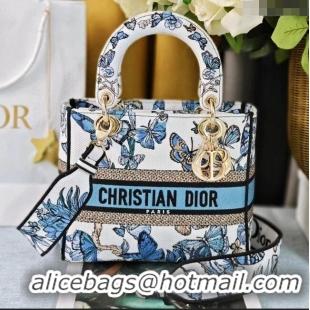 Well Crafted Dior Medium Lady D-Lite Bag in Multicolor Toile de Jouy Mexico Embroidery CD2801 Blue 2024