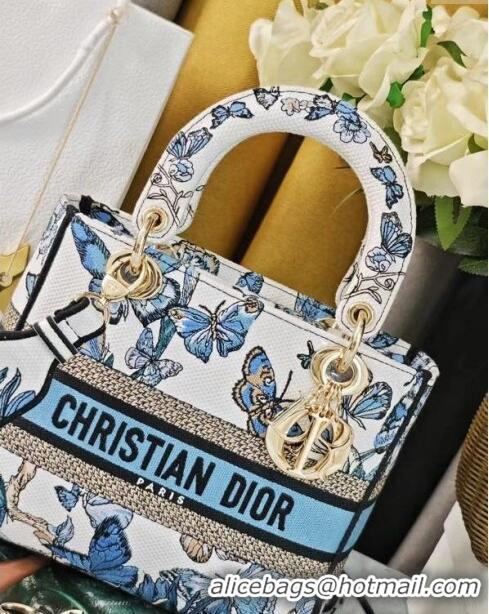 Well Crafted Dior Medium Lady D-Lite Bag in Multicolor Toile de Jouy Mexico Embroidery CD2801 Blue 2024