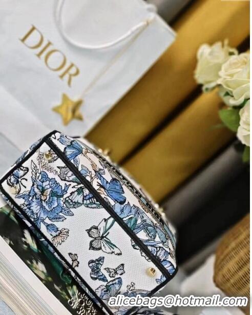 Well Crafted Dior Medium Lady D-Lite Bag in Multicolor Toile de Jouy Mexico Embroidery CD2801 Blue 2024