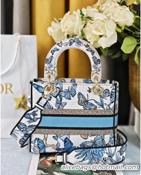 Well Crafted Dior Medium Lady D-Lite Bag in Multicolor Toile de Jouy Mexico Embroidery CD2801 Blue 2024