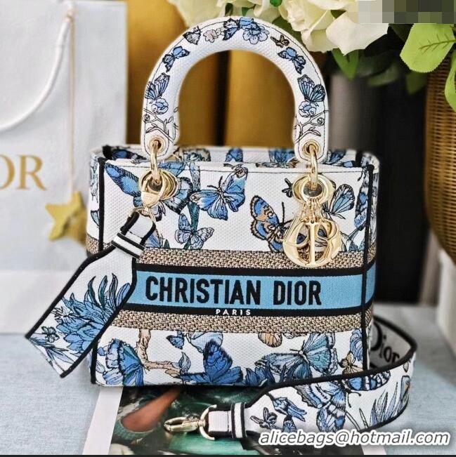 Well Crafted Dior Medium Lady D-Lite Bag in Multicolor Toile de Jouy Mexico Embroidery CD2801 Blue 2024