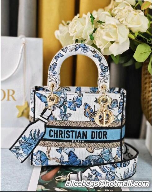 Well Crafted Dior Medium Lady D-Lite Bag in Multicolor Toile de Jouy Mexico Embroidery CD2801 Blue 2024