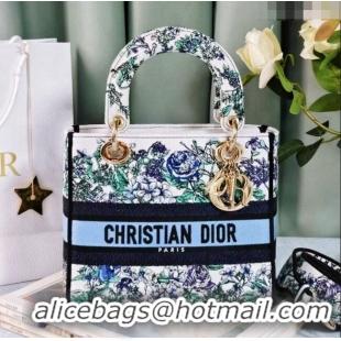 Famous Brand Dior Medium Lady D-Lite Bag in White Multicolor Embroidery CD2801 Blue 2024