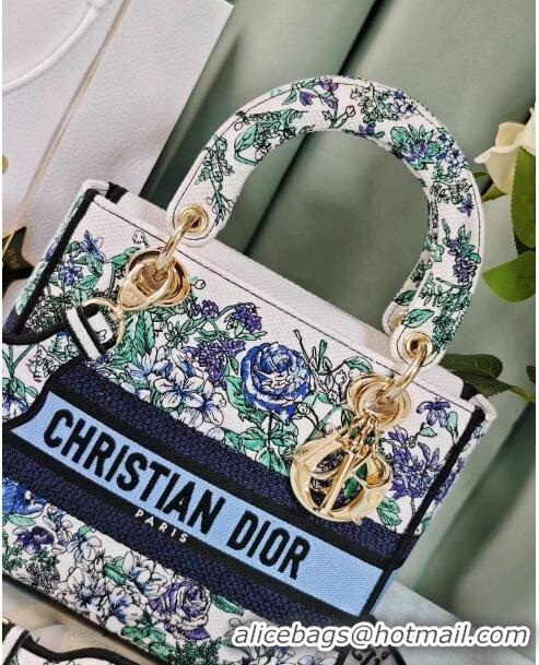 Famous Brand Dior Medium Lady D-Lite Bag in White Multicolor Embroidery CD2801 Blue 2024