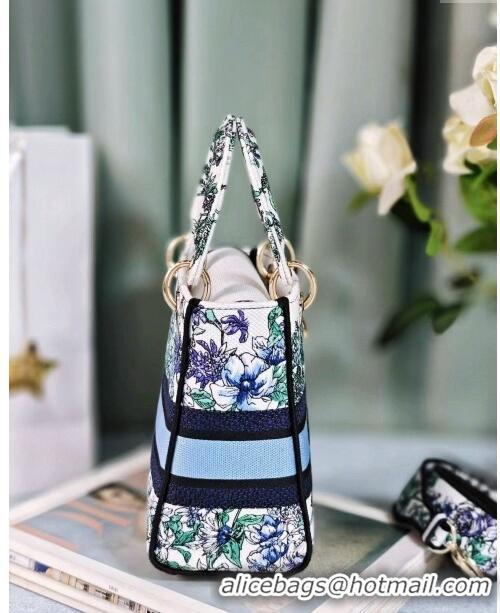 Famous Brand Dior Medium Lady D-Lite Bag in White Multicolor Embroidery CD2801 Blue 2024