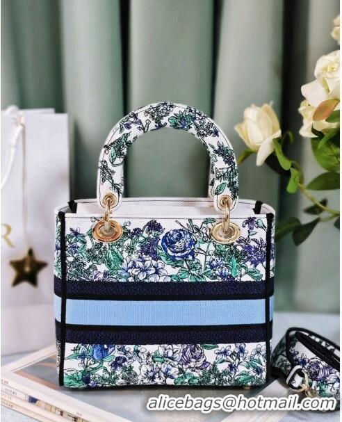 Famous Brand Dior Medium Lady D-Lite Bag in White Multicolor Embroidery CD2801 Blue 2024