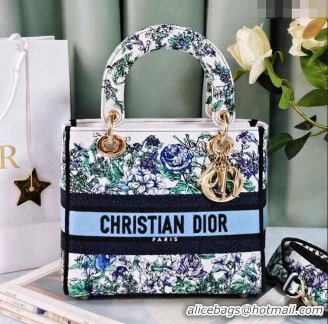 Famous Brand Dior Medium Lady D-Lite Bag in White Multicolor Embroidery CD2801 Blue 2024