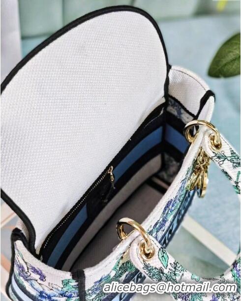 Famous Brand Dior Medium Lady D-Lite Bag in White Multicolor Embroidery CD2801 Blue 2024