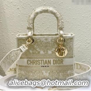 Well Crafted Dior Medium Lady D-Lite Bag in Gold-Tone and White Butterfly Around The World Embroidery CD2801 2024 