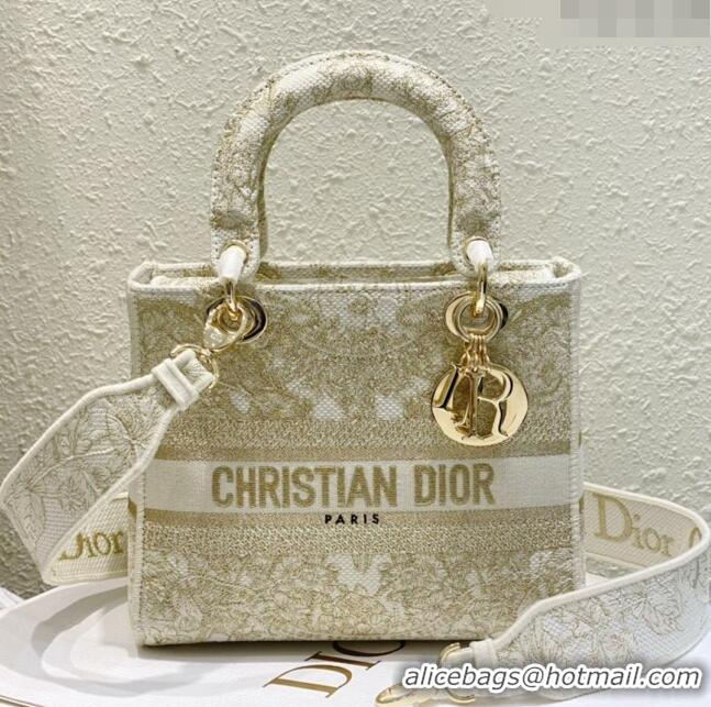 Well Crafted Dior Medium Lady D-Lite Bag in Gold-Tone and White Butterfly Around The World Embroidery CD2801 2024 