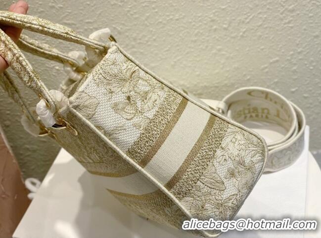 Well Crafted Dior Medium Lady D-Lite Bag in Gold-Tone and White Butterfly Around The World Embroidery CD2801 2024 