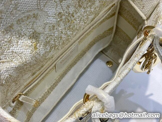 Well Crafted Dior Medium Lady D-Lite Bag in Gold-Tone and White Butterfly Around The World Embroidery CD2801 2024 