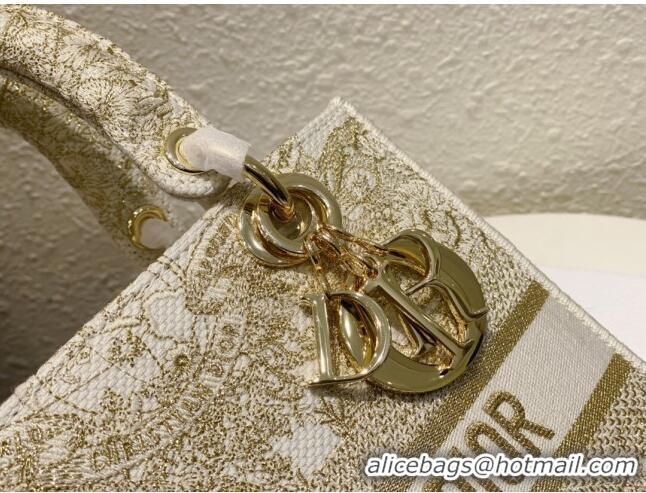 Well Crafted Dior Medium Lady D-Lite Bag in Gold-Tone and White Butterfly Around The World Embroidery CD2801 2024 