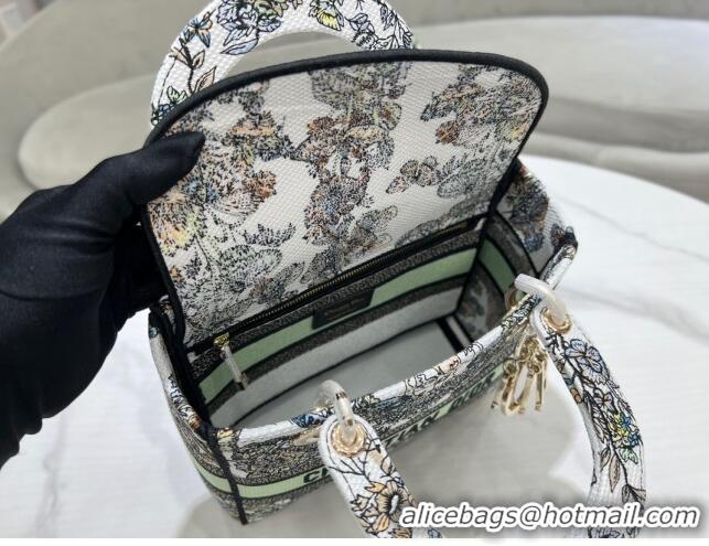 Top Quality Dior Medium Lady D-Lite Bag in Butterfly Around The World Embroidery CD2801 Green and White 2024