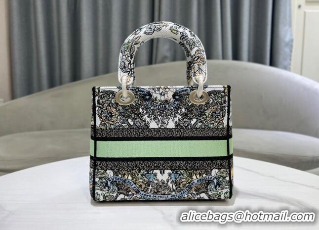 Top Quality Dior Medium Lady D-Lite Bag in Butterfly Around The World Embroidery CD2801 Green and White 2024