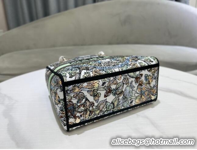 Top Quality Dior Medium Lady D-Lite Bag in Butterfly Around The World Embroidery CD2801 Green and White 2024