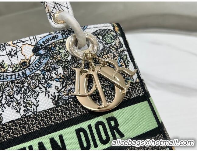 Top Quality Dior Medium Lady D-Lite Bag in Butterfly Around The World Embroidery CD2801 Green and White 2024