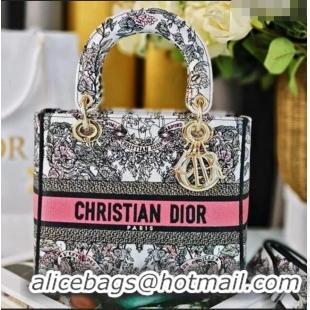 Top Design Dior Medium Lady D-Lite Bag in Butterfly Around The World Embroidery CD2801 Pink and White 2024