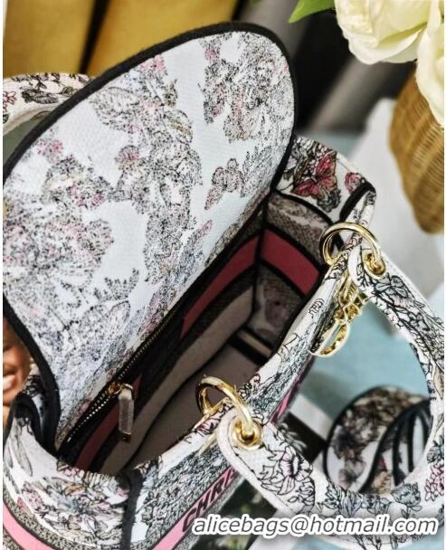 Top Design Dior Medium Lady D-Lite Bag in Butterfly Around The World Embroidery CD2801 Pink and White 2024