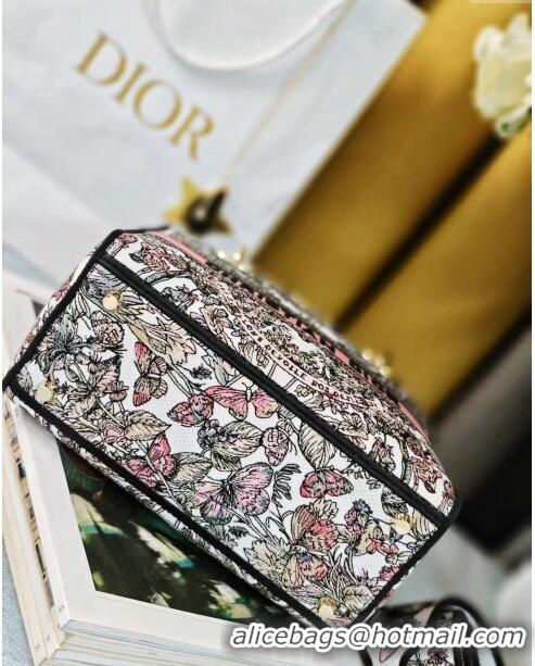 Top Design Dior Medium Lady D-Lite Bag in Butterfly Around The World Embroidery CD2801 Pink and White 2024