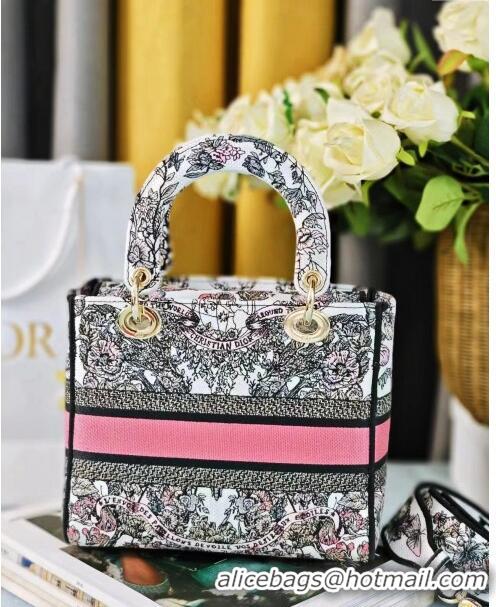 Top Design Dior Medium Lady D-Lite Bag in Butterfly Around The World Embroidery CD2801 Pink and White 2024