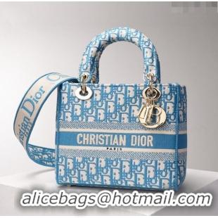 New Fashion Dior Medium Lady D-Lite Bag in Oblique Embroidery CD2801 Blue 2024