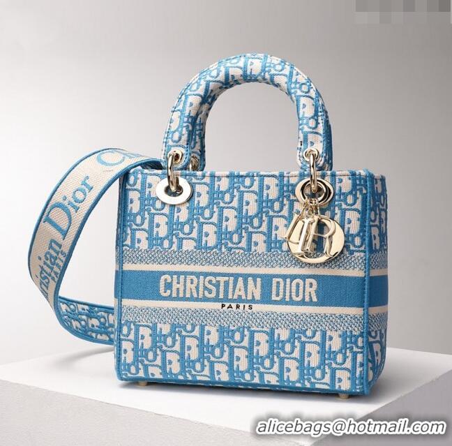 New Fashion Dior Medium Lady D-Lite Bag in Oblique Embroidery CD2801 Blue 2024