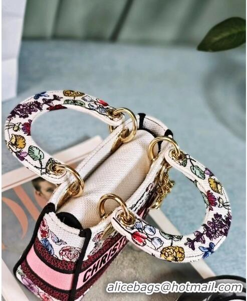 Well Crafted Dior Mini Lady D-Lite Bag in Multicolor Florilegio Embroidery CD2807 White 2024