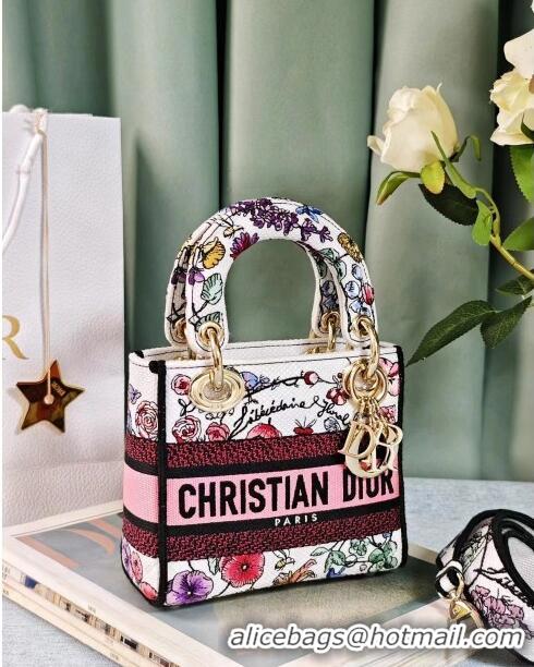 Well Crafted Dior Mini Lady D-Lite Bag in Multicolor Florilegio Embroidery CD2807 White 2024