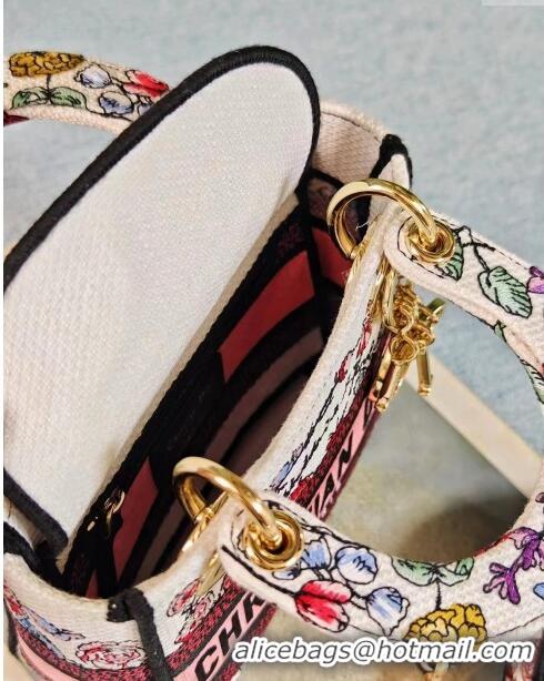 Well Crafted Dior Mini Lady D-Lite Bag in Multicolor Florilegio Embroidery CD2807 White 2024