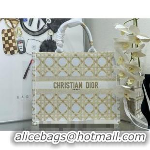 Most Popular Dior Large Book Tote Bag in Macrocannage Embroidery CD2058 White and Gold 2024