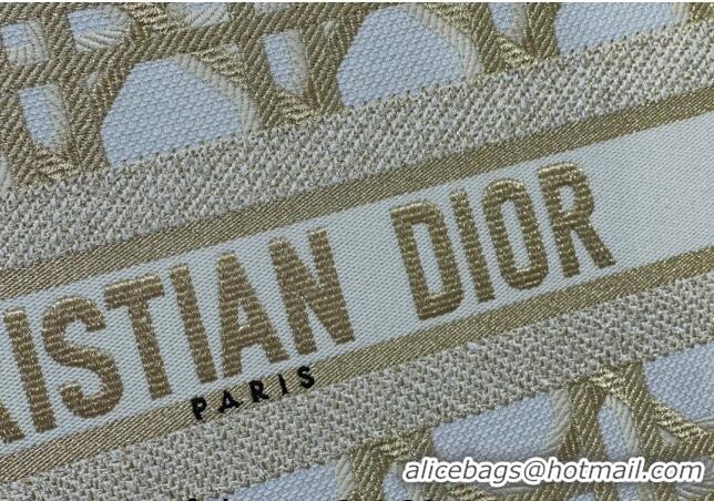 Most Popular Dior Large Book Tote Bag in Macrocannage Embroidery CD2058 White and Gold 2024