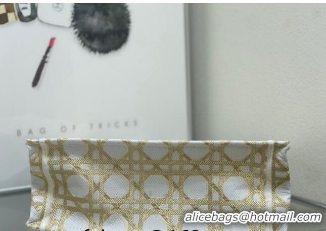 Most Popular Dior Large Book Tote Bag in Macrocannage Embroidery CD2058 White and Gold 2024