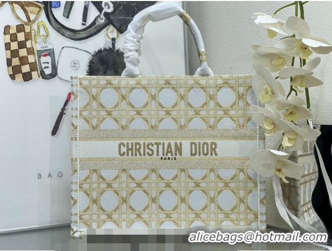 Most Popular Dior Large Book Tote Bag in Macrocannage Embroidery CD2058 White and Gold 2024