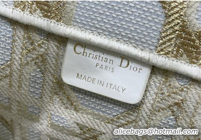 Most Popular Dior Large Book Tote Bag in Macrocannage Embroidery CD2058 White and Gold 2024