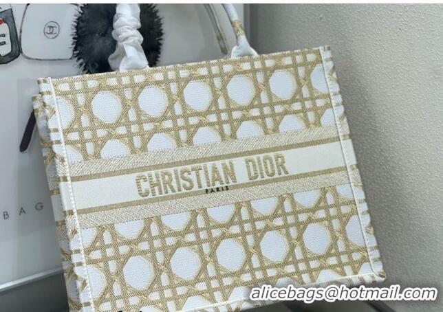 Most Popular Dior Large Book Tote Bag in Macrocannage Embroidery CD2058 White and Gold 2024