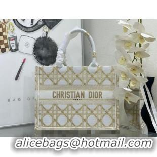 Discount Dior Medium Book Tote Bag in Macrocannage Embroidery CD2058 White and Gold 2024