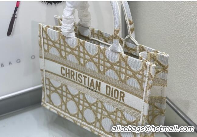 Discount Dior Medium Book Tote Bag in Macrocannage Embroidery CD2058 White and Gold 2024